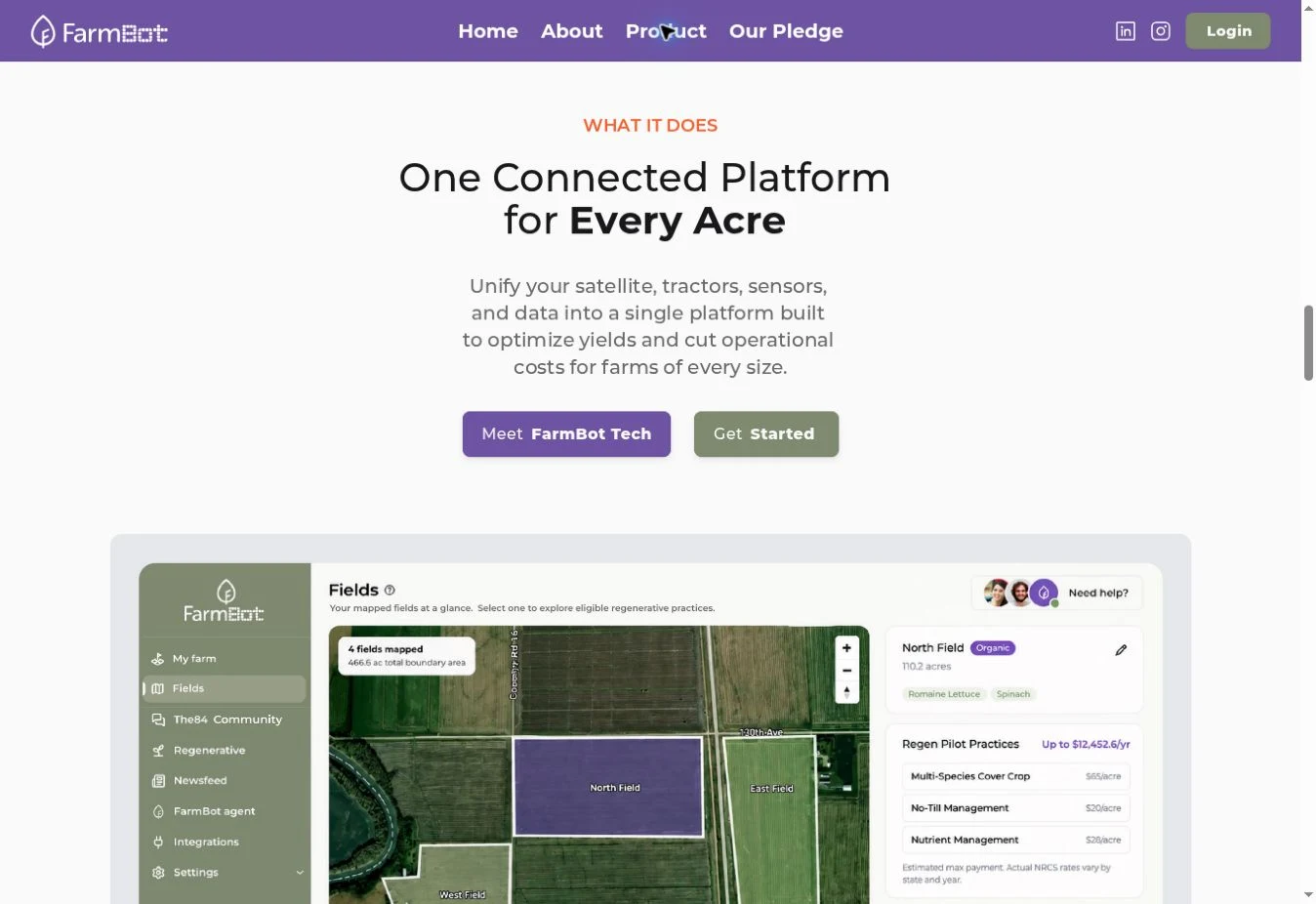 FarmBot Tech official product section with its published interface illustration